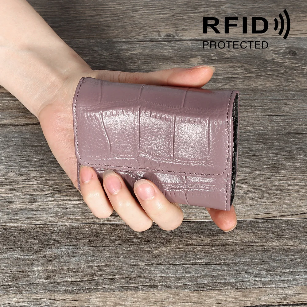 Крокодиловая натуральная кожа держатель для карт RFID анти-сканирующий орган кредитные карты сумка для женщин Портмоне визитные карты чехол - Цвет: Light Purple
