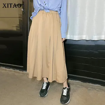 

XITAO Pleated Skirt Fashion New Women Elastic Waist 2020 Autumn Elegant Minority Pocket Goddess Fan High Waist Skirt ZP3081