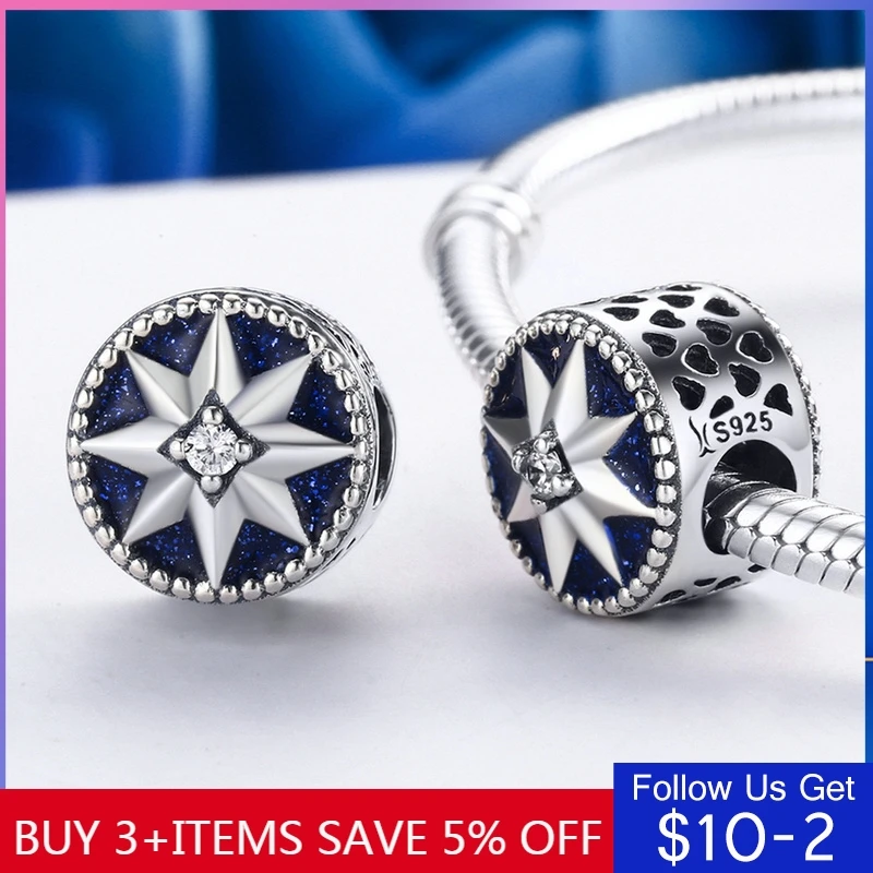 

CodeMonkey 925 Sterling Silver Snowflake & Star Blue Enamel Dazzling CZ Beads fit Original Pandora Bracelets for Women C205