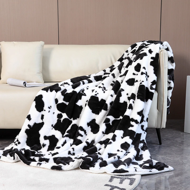 Cow Print Throw Blanket Fashion Heart Pattern Rabbit Shaggy Fuzzy Fur