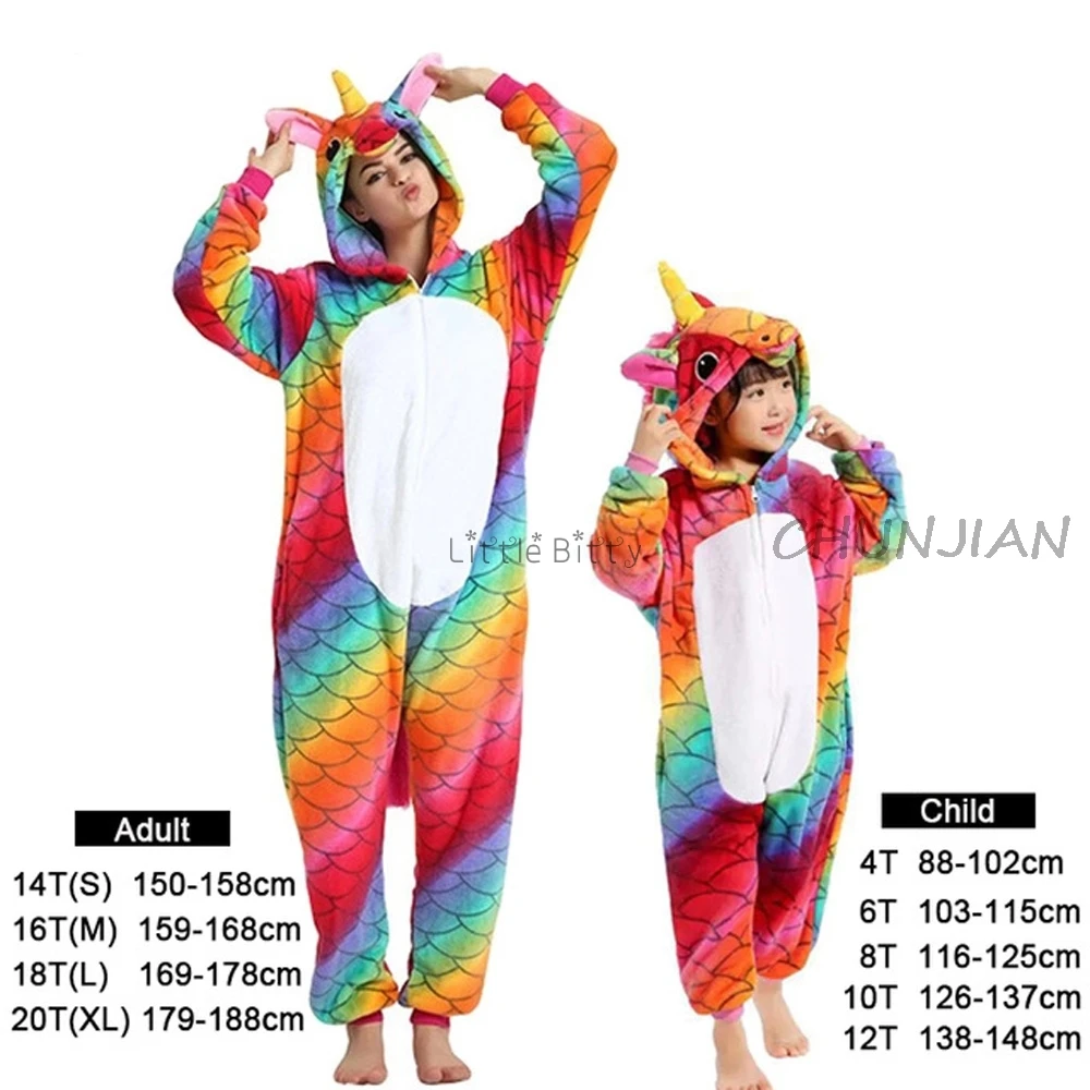 Женский зимний фланелевый комбинезон с единорогом и радугой, Семейный комплект одежды, Onesy, пижама для детей, пижама с единорогом для взрослых, От 2 до 20 лет - Цвет: L038