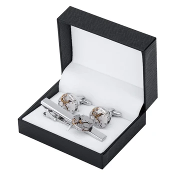 

Punk Mechanical Watch Movement Mens Cufflinks Tie Clips Set High Quality Necktie Pin Tie Bars Clip Clasp