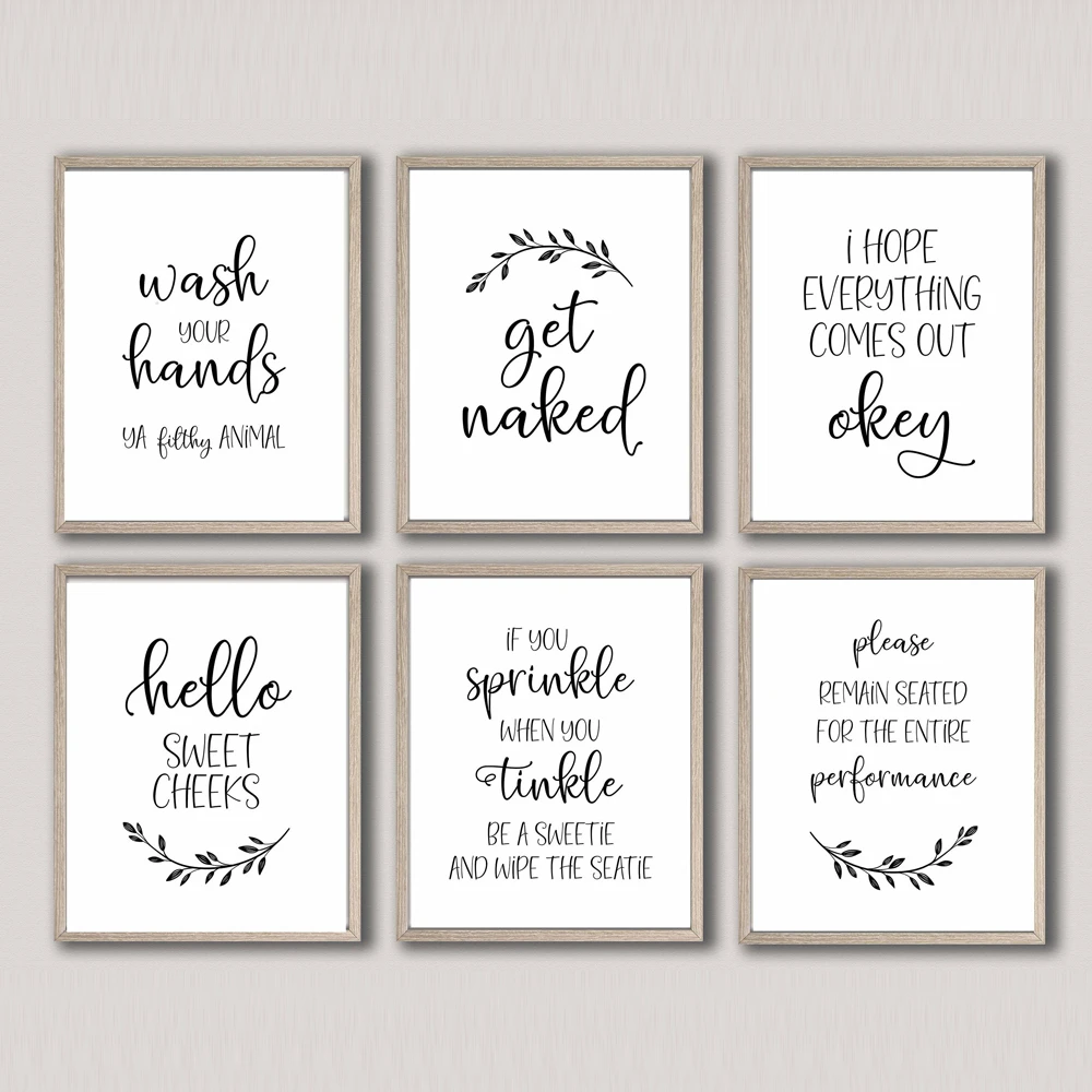 Funny Bathroom Sign Canvas Prints And Posters Get Naked Quote Wall Pictures Bathroom Decor Bathroom Art For Men Women Painting Painting Calligraphy Aliexpress