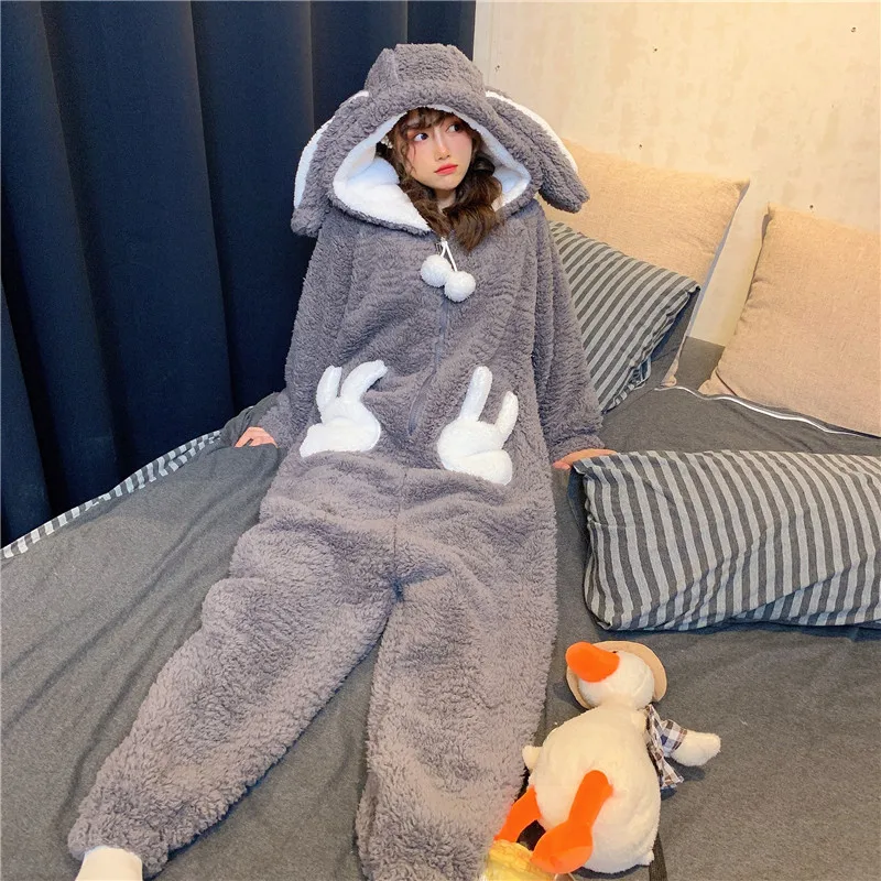 Inverno quente xadrez imprimir onesies para as mulheres grosso de pelúcia  manga longa com capuz macacão pijamas casual macacão pijamas mujer -  AliExpress