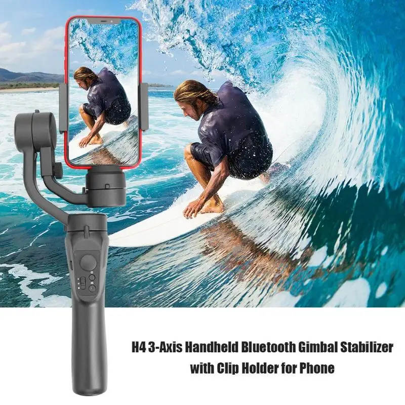

H4 3-Axis Handheld Bluetooth Gimbal Stabilizer with Clip Holder for iPhone XS XR X 8Plus 8 7P 7 Samsung & Action Camera