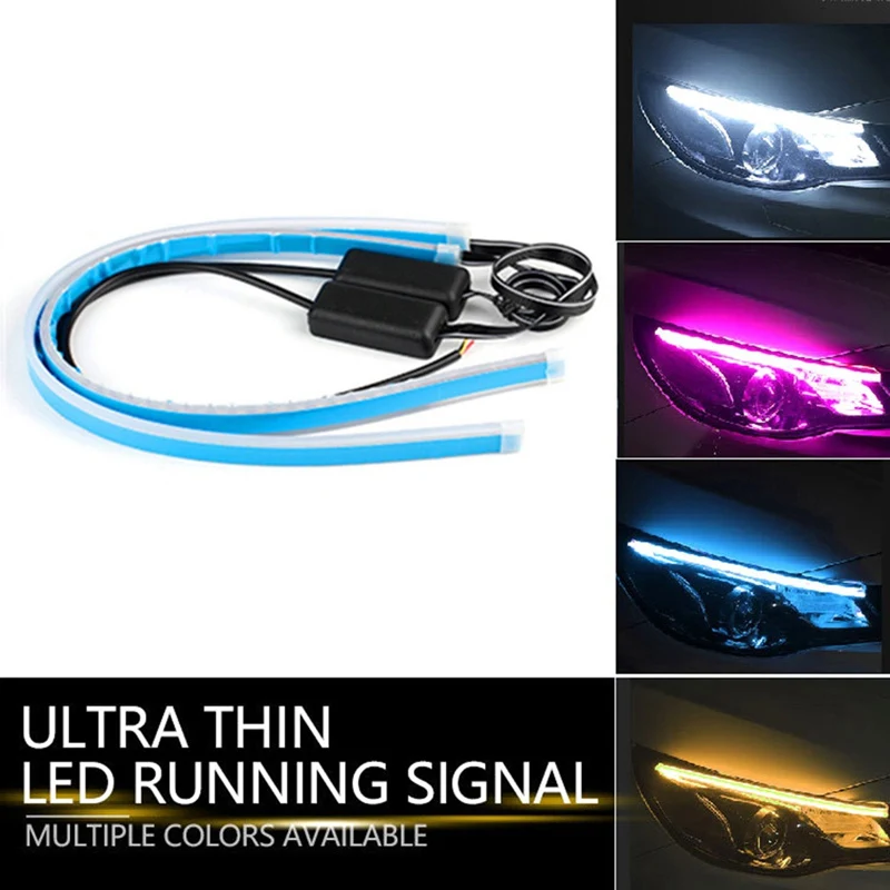 

2 Pcs/Pair Car LED Daytime Running Light 30/45/60CM Flexible Light Strip Turn Signal Lamp Flowing Flasher Indicator Assembly