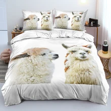 

White Alpaca Duvet Cover Set Bed Linen Pillowcases Animal Printed Cute Bedding Set Single Double Queen King Size for Children