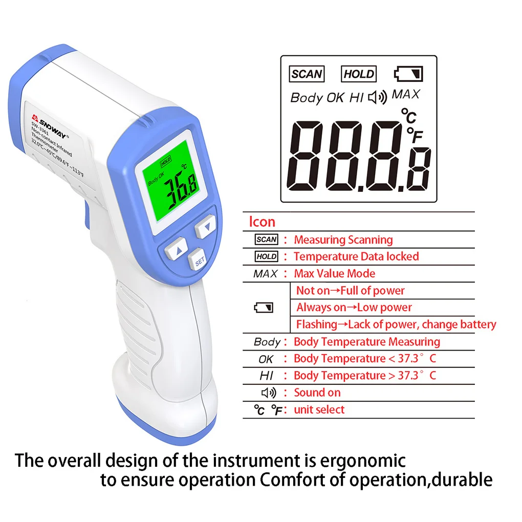 

Non-contact Infrared Forehead Digital Thermometer Kids Adults Body Temperature Measuring Device
