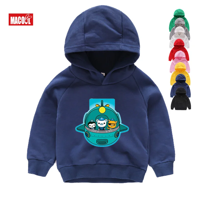 Забавные Octonauts Принт толстовки с капюшоном зимняя одежда с принтом из мультфильмов Кофты для мальчиков и для девочек, на возраст 2, 4, 6, 8, футболка одежда с длинным рукавом, толстовки с капюшоном