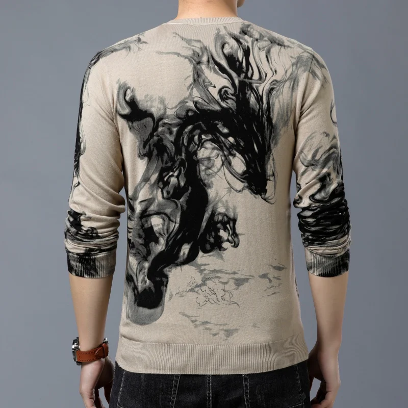Китайский Schilderen Trui Mode Trui Erkek Kazak Dier Gedrukt Trui Mannen Slim Fit Pull Homme Chompas Hombre Kleding