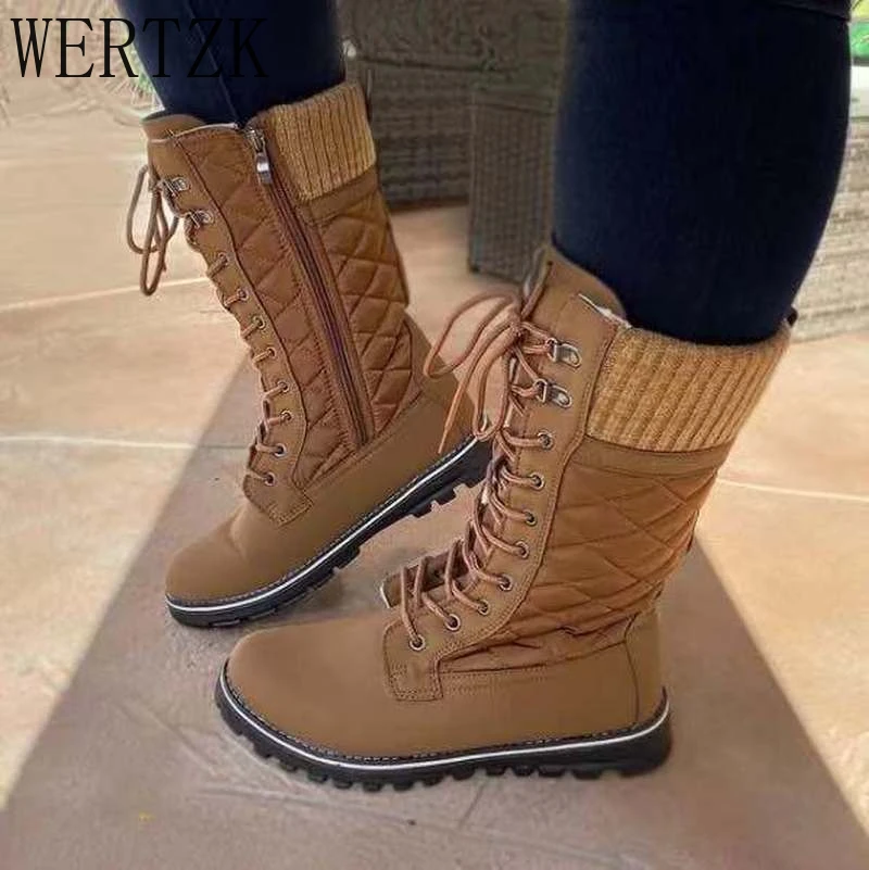 de media caña para Mujer, botines de combate con plataforma y Tacón cuadrado, de piel de felpa, color caqui, estilo Punk, para invierno, 2021| a media pantorrilla| - AliExpress