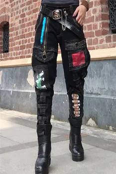 

European station fall handsome BF style style Harun women loose little pants punk pants trend