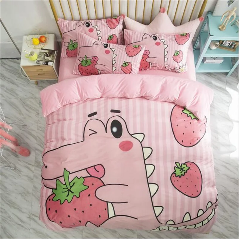 

Kawaii Cartoon Dinosaur Duck Bear Velvet Bedding Set Twin Queen King Size Duvet Cover Bed Sheets Pillowcase Cute Home Textiles