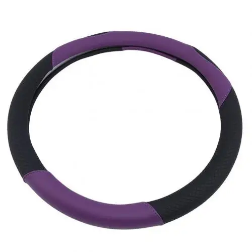 Black Purple Стильный 38 см дышащий кожаный чехол для рулевого колеса автомобиля аксессуары для салона автомобиля бутик - Название цвета: Black Purple