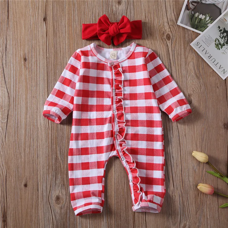 PUDCOCO/Рождественский клетчатый комбинезон с оборками для новорожденных мальчиков и девочек; комбинезон; Пижама; одежда для детей 0-18 месяцев