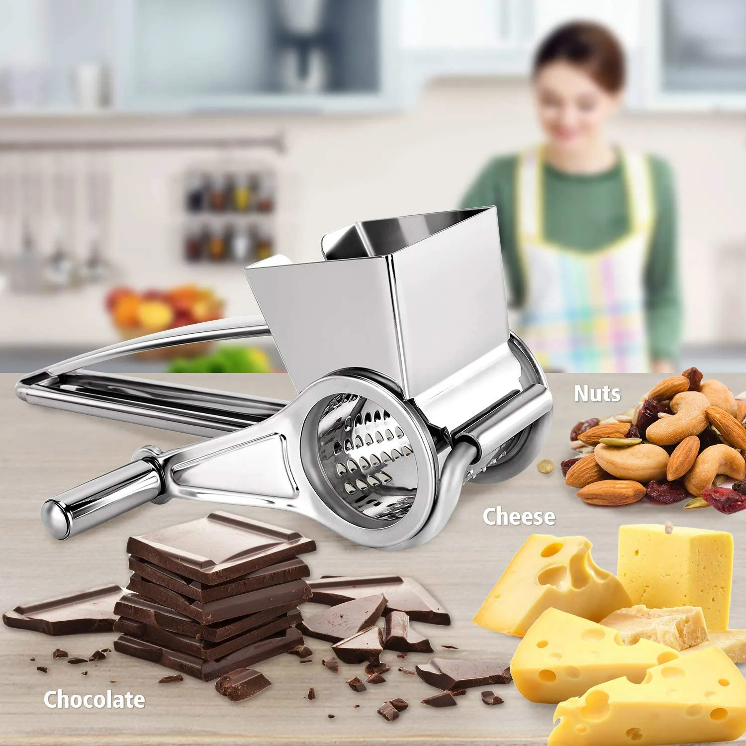 Manual Vegetable Fruit Mandoline Slicer Cheese Grater with 3Blades Fruit Cutter Nut Shredder Rotary Drum Chopper Kitchen Cozinha