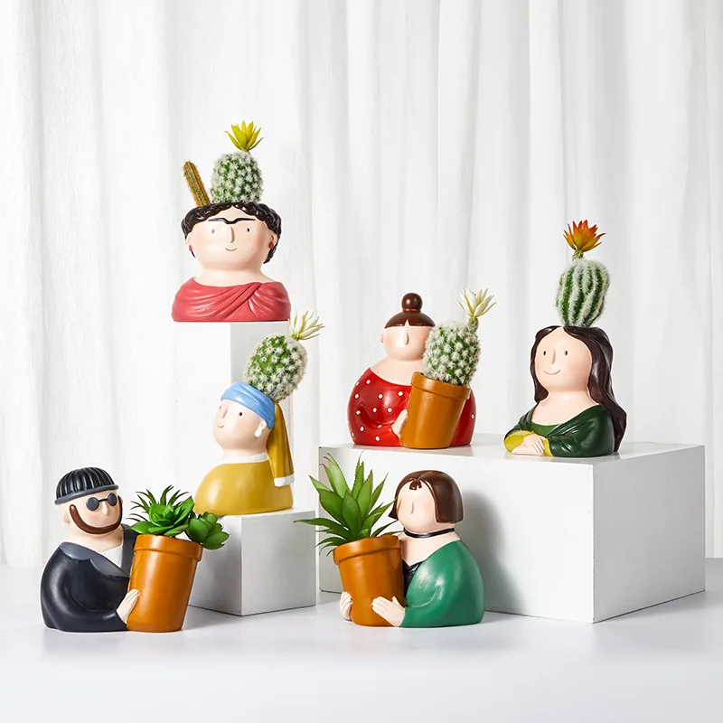 

Resin Planter Succulent Plants Flower vase Plant Holder Desktop Vase Figurines Home Table Decoration Succulent Plant Flower Pot