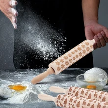 Рождество 35 см Кондитерские инструменты Скалка креативная палочка для выпечки роликовые вечерние DIY печенье дерево тисненые гравированные резные