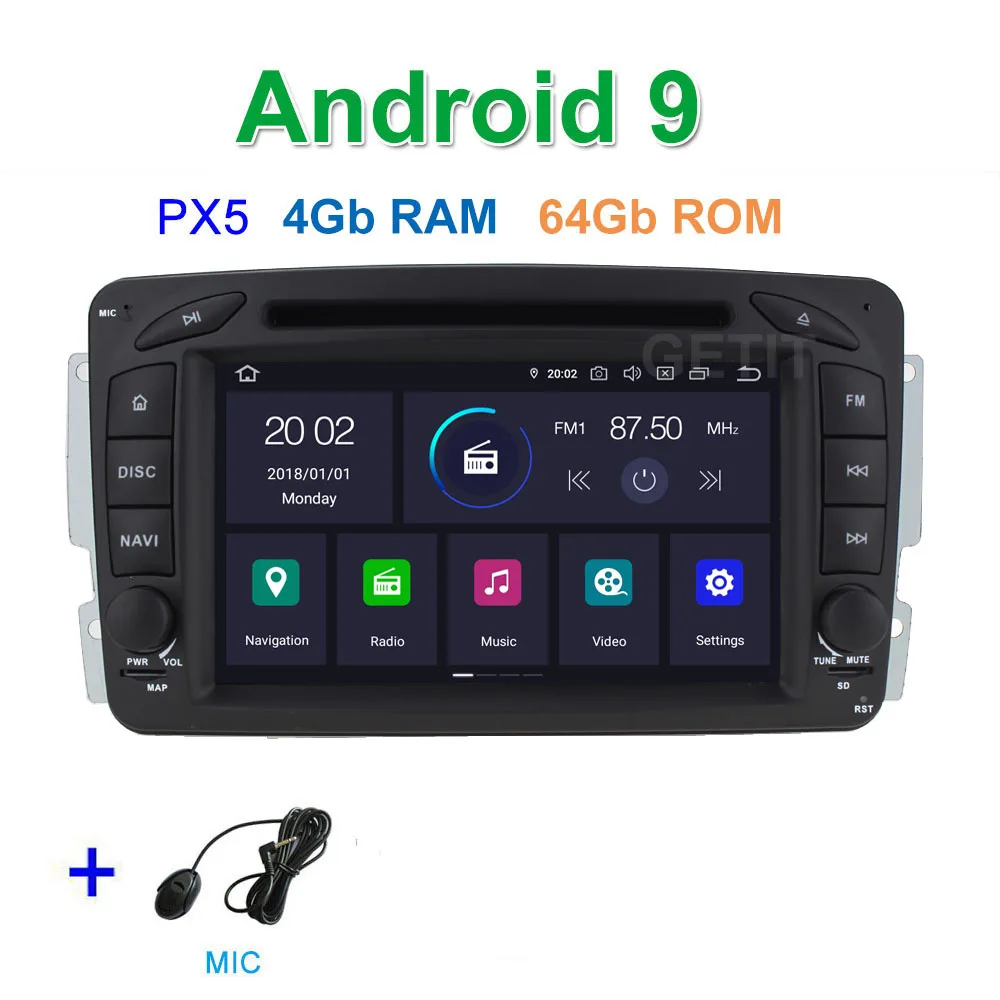 DSP 64G PX6 Android 9,0 автомобильный DVD мультимедиа радио gps для Mercedes Benz CLK W209 W203 W463 W208 Wifi Bluetooth стерео аудио - Цвет: PX5 4G-RAM 64G-ROM