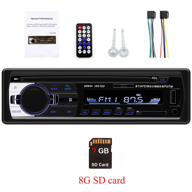 Авторадио JSD-520 авто стерео 1 Din автомобильный Радио 12 в bluetooth V2.0 FM Aux вход приемник автомобиля аудио SD, TF, usb MP3 MMC WMA jsd 520 - Цвет: 2-radio 8G SD