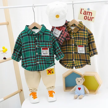 

HYLKIDHUOSE 2020 Autumn Baby Boys Clothing Sets Plaid Shirt Pants 2 Piece Newborn Infant Casual Clothes Children Kids Clothing