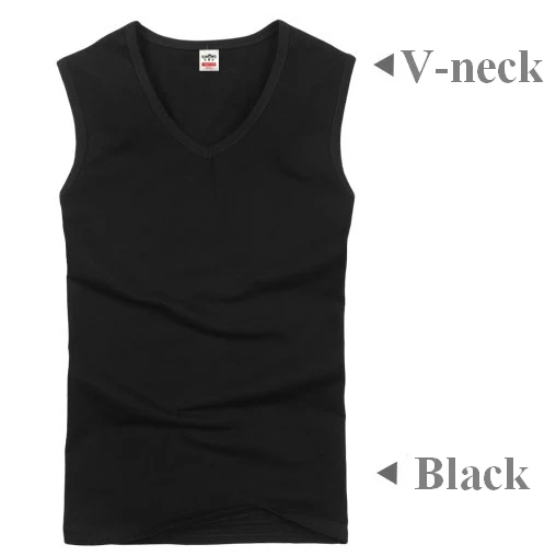 V Neck Black 2 шт./лот, мужские майки, модные, хлопковые, брендовые, без рукавов, Мужская Нижняя майка, бодибилдинг, топы, белые, черные, повседневные, летние майки - Цвет: V Neck Black