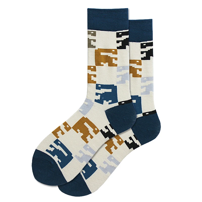 PEONFLY классические цветные носки с геометрическим принтом Мужские Винтажные клетчатые полосатые носки из чёсаного хлопка для бизнеса Harajuku Calcetines Hombre - Цвет: 12
