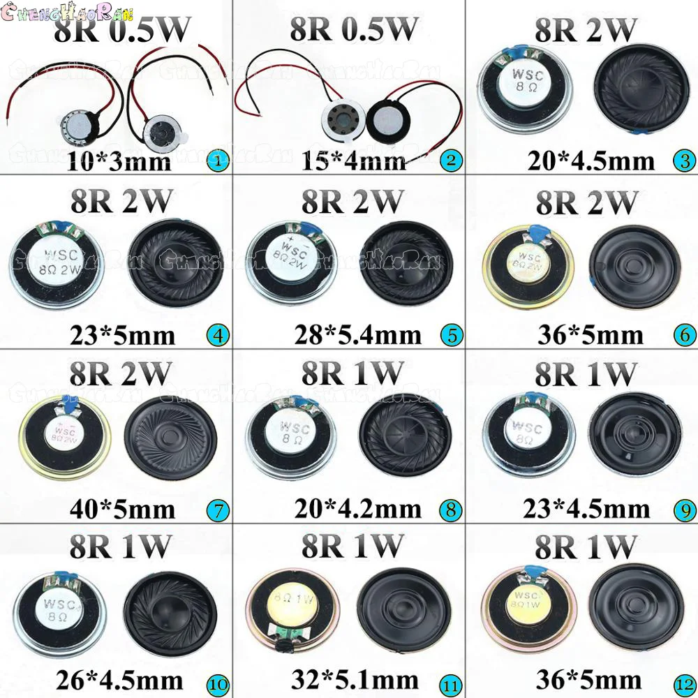 

1pcs 0.5W 1W 2W 8R Mini Speaker 8 Ohm Ultra-thin Horn Speaker Diameter 10mm 15mm 20mm 23mm 26mm 28mm 32mm 36mm 40mm Loudspeaker