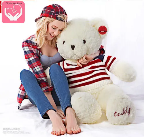 

New 39In.Ginat Hung Big White Teddy Bear Plush Baby Soft Toys Doll with Sweater Stuffed Animals Plush Doll