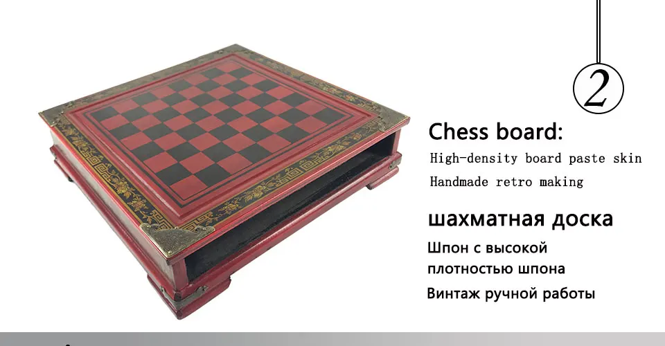 Easytoday Wooden Chess Game Set Resin Character Modeling Chess Pieces Chinese Retro Terracotta Warriors Wooden Chessboard Gift (2)