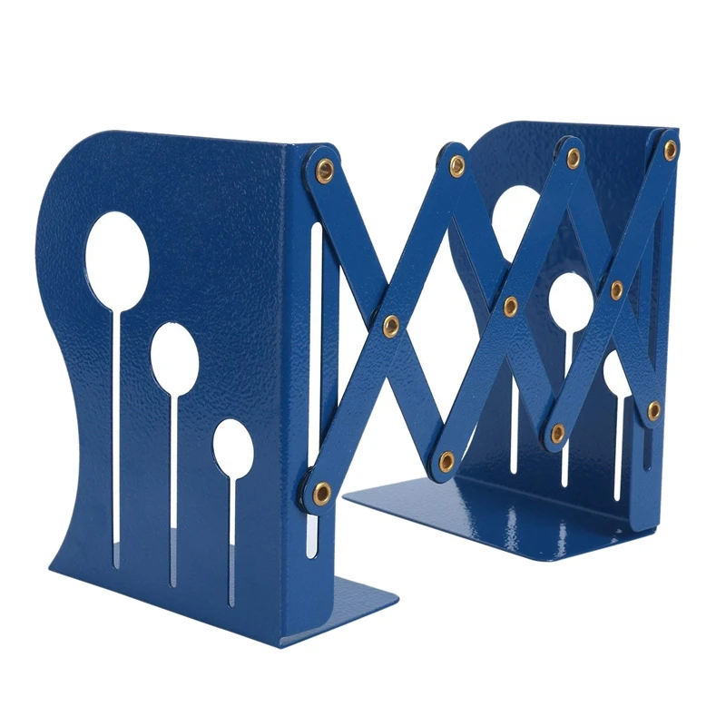 

Bookends Iron Adjustable Books Holder Stand Desk Heavy Duty Non Skid Bookend(Blue, Small)