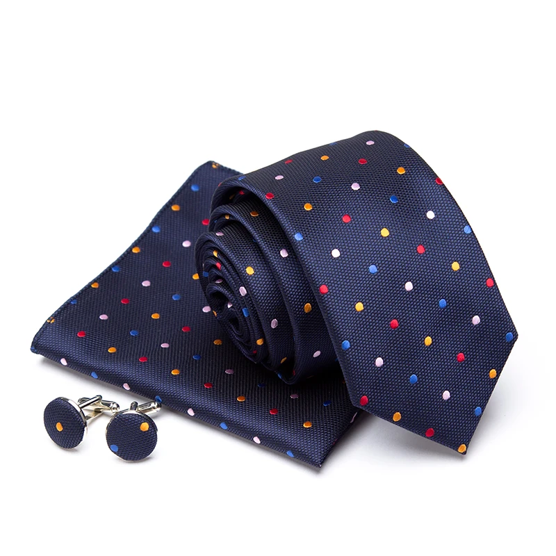 Mens Tie Cravat Cufflinks Set Necktie Fashion Stripe Jacquard Ties for Men Party Man Gift Wedding Dress Handkerchief Accessories