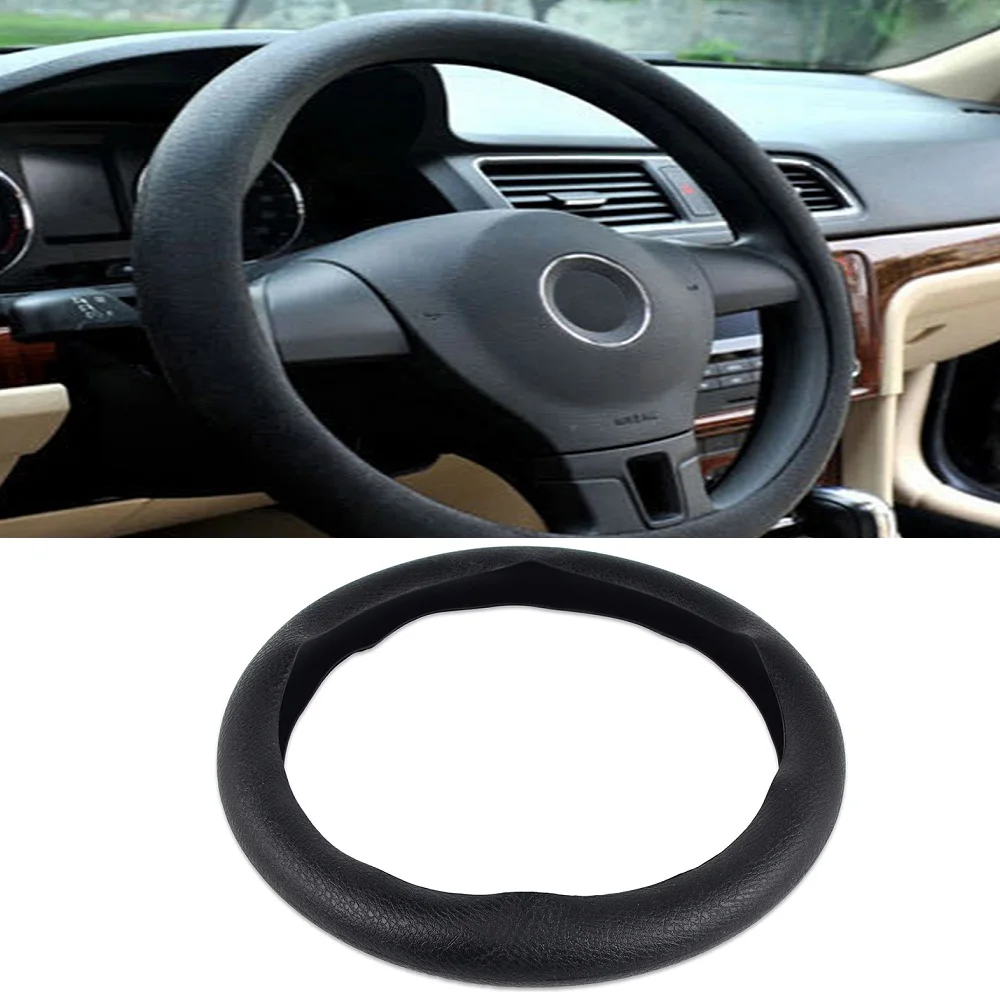 

H2CNC Car Steering Wheel Cover Sillcone 15" Black Leather Pattern