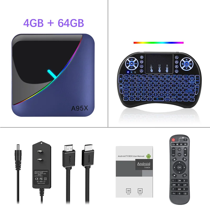 A95X F3 RGB светильник ТВ коробка Amlogic S905X3 Android 9,0 4 Гб 64 Гб Поддержка двойной Wi-Fi 4K 75fps Netflix Youtube Plex медиа сервер A95XF3 - Цвет: 4G 64G i8 backnit ke