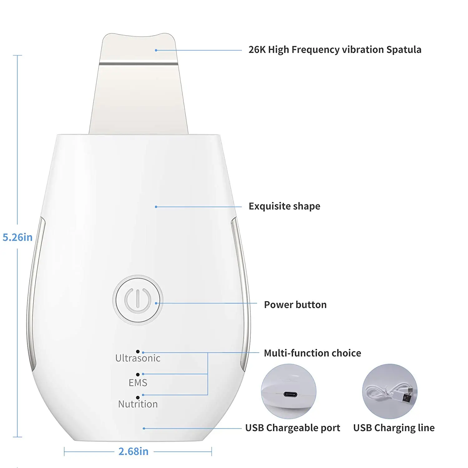 Skin Scrubber Facial Ultrasonic Cleaner Blackhead Remover Extractor Exfoliator Face Lifting Tool with 3 Modes For Deep Cleansing
