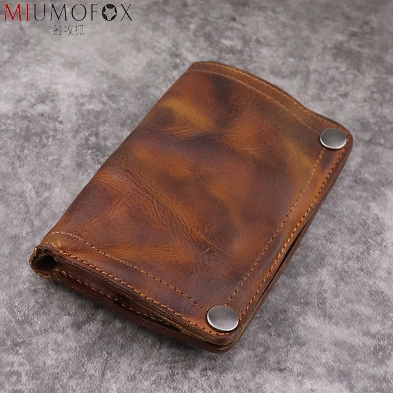 Wrinkle Wallet Purse Money-Clips Billfold Handmade Retro Genuine-Cow-Leather Luxury Men