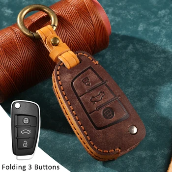 

For Audi A3 A4 A4L B5 B6 B7 B8 B9 A5 A6 A6L C5 C6 Q3 Q5 Q7 S5 S7 RS3 TT Fob Leather 3 Buttons Car Key Shell Protecor Case Cover