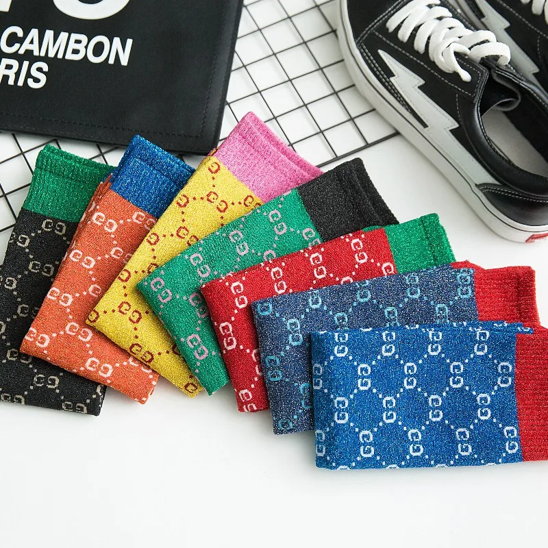 

G Home Celebrity Style Children Spring And Summer New Style Lettered Filigree Candy Bar Socks Men And Women Children's Socks Cot