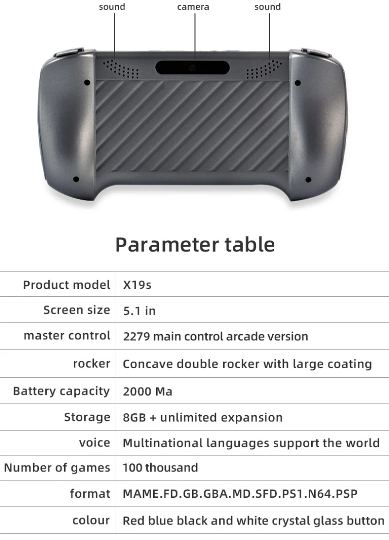 5.1 Inch Handheld Portable Game Console X19s Dual Joystick 8GB Preloaded 1000 Games Support TV Out Video Game Camera Machine