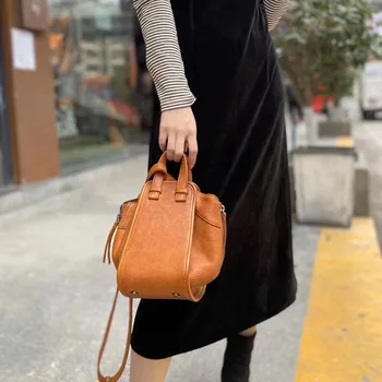 

Summer is simple in early autumn Retro trend handmade bag leather shoulder messenger fashion wild bucket bag