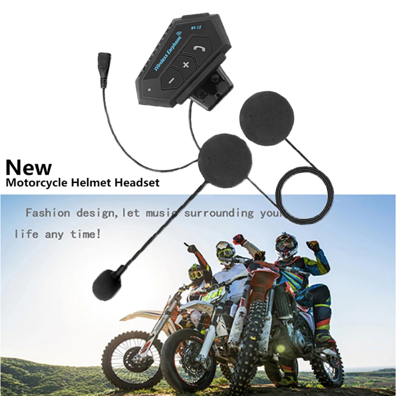 BT12 Motorcycle Helmet Headset Wireless Bluetooth Handsfree Stereo Music Speaker Waterproof Support Automatic motocross bluetooth headset
