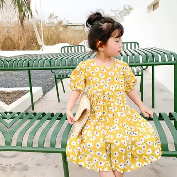 

2020 Korea Style Girls Printed Dress Fashion Summer Cotton Girls Dresses 1-6 Years PY938