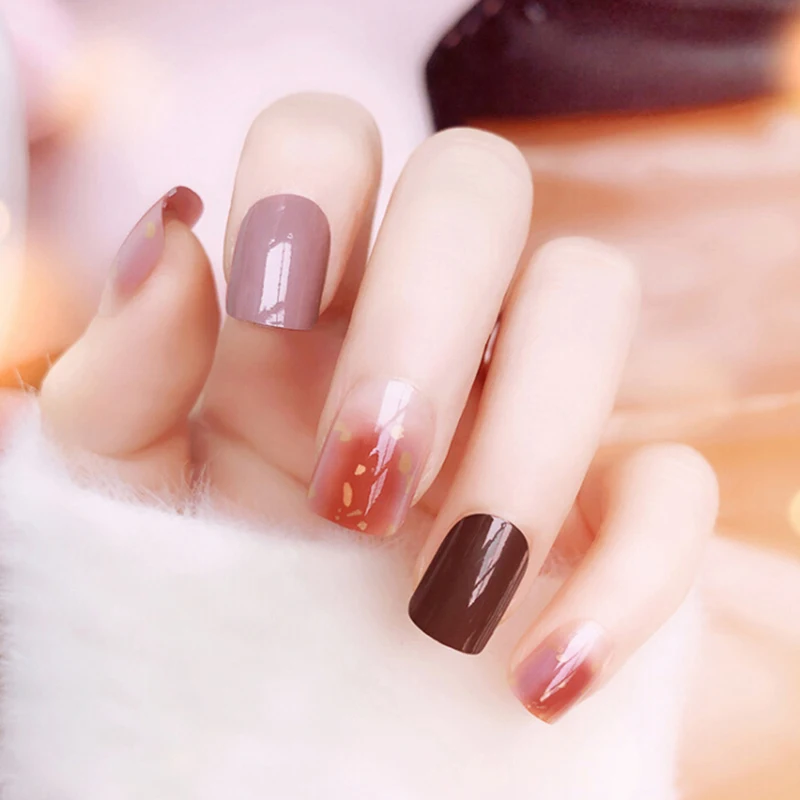 24Pcs Wedding False Nails Rendering Acrylic UV Gel Full Fake Nails Art Tips Tool With Glue NEW