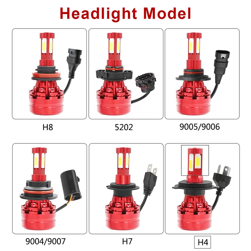 2PCS LED 360 H7 Headlight Bulb 16000LM 4 Side COB LED H4 H1 H11 H8 HB3 HB4 Auto Fog Lights 12v 24v Car Lights for Hyundai/Skoda