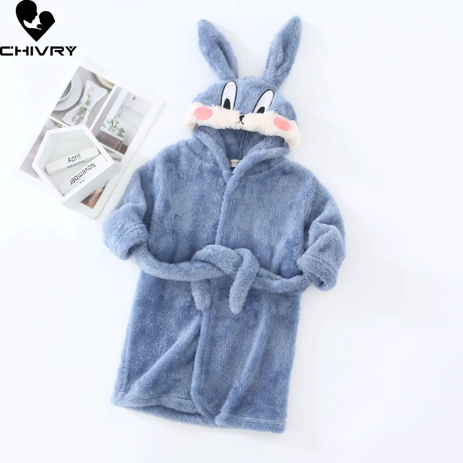 New Autumn Winter Baby Hooded Bathrobe Kids Bath Robe Boys Girls Warm Flannel Pajamas Kids Cartoon Rabbit Plush Towel Robe