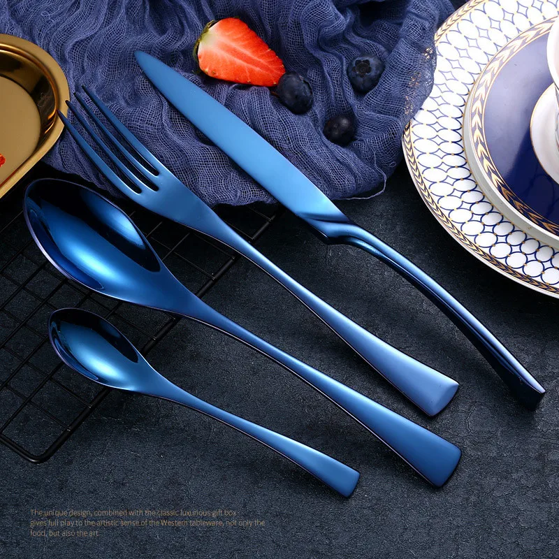 

4Pcs/set Stainless Steel Black Cutlery Set Dinnerware Sets Dinner Knife Fork Spoon Luxury European Tableware Set