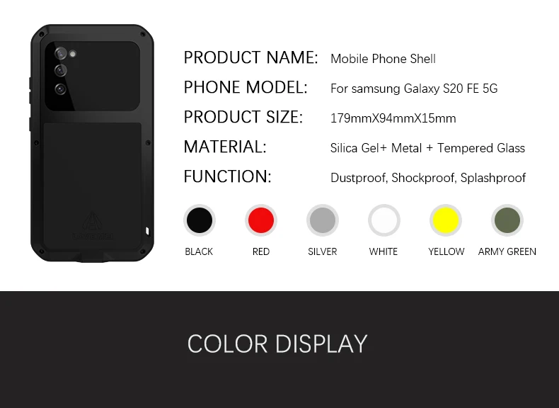 Love Mei For Samsung Galaxy S20 FE Metal Aluminum Armor Shockproof Heavy Duty Case protective Cover+Gorilla Glass (11)