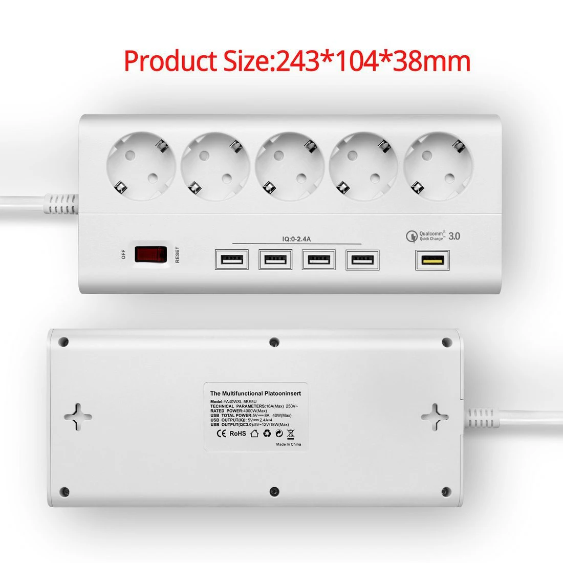 Блок питания 5 розеток ЕС розетка с USB QC 3,0 порт быстрой зарядки для смартфонов, планшетов USB устройств, 1,8 м удлинитель