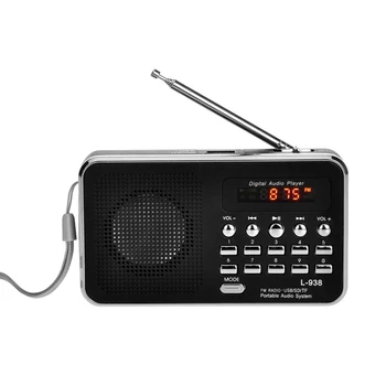 

L-938 Mini Portable Digital FM Radio 3W Output Power / 1.5 Inch Display Sn / Support USB Drive / TF / SD / MMC Card / AUX-IN