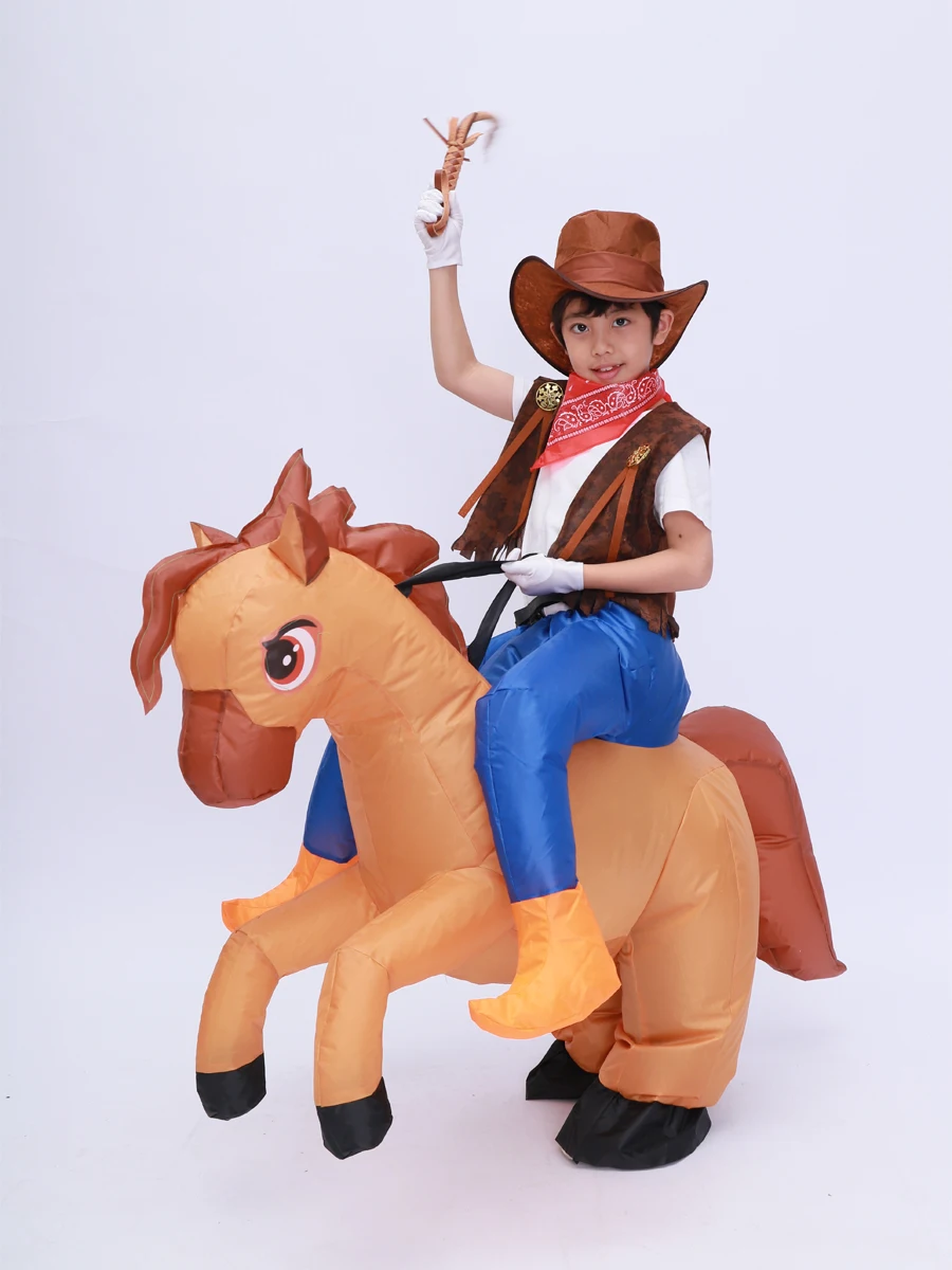 Kids Child Inflatable Horse Costume Cosplay Girls Boys Cowboy Ride Horse Funny Halloween Purim Party Inflated Garment Disfraces cosplay costume